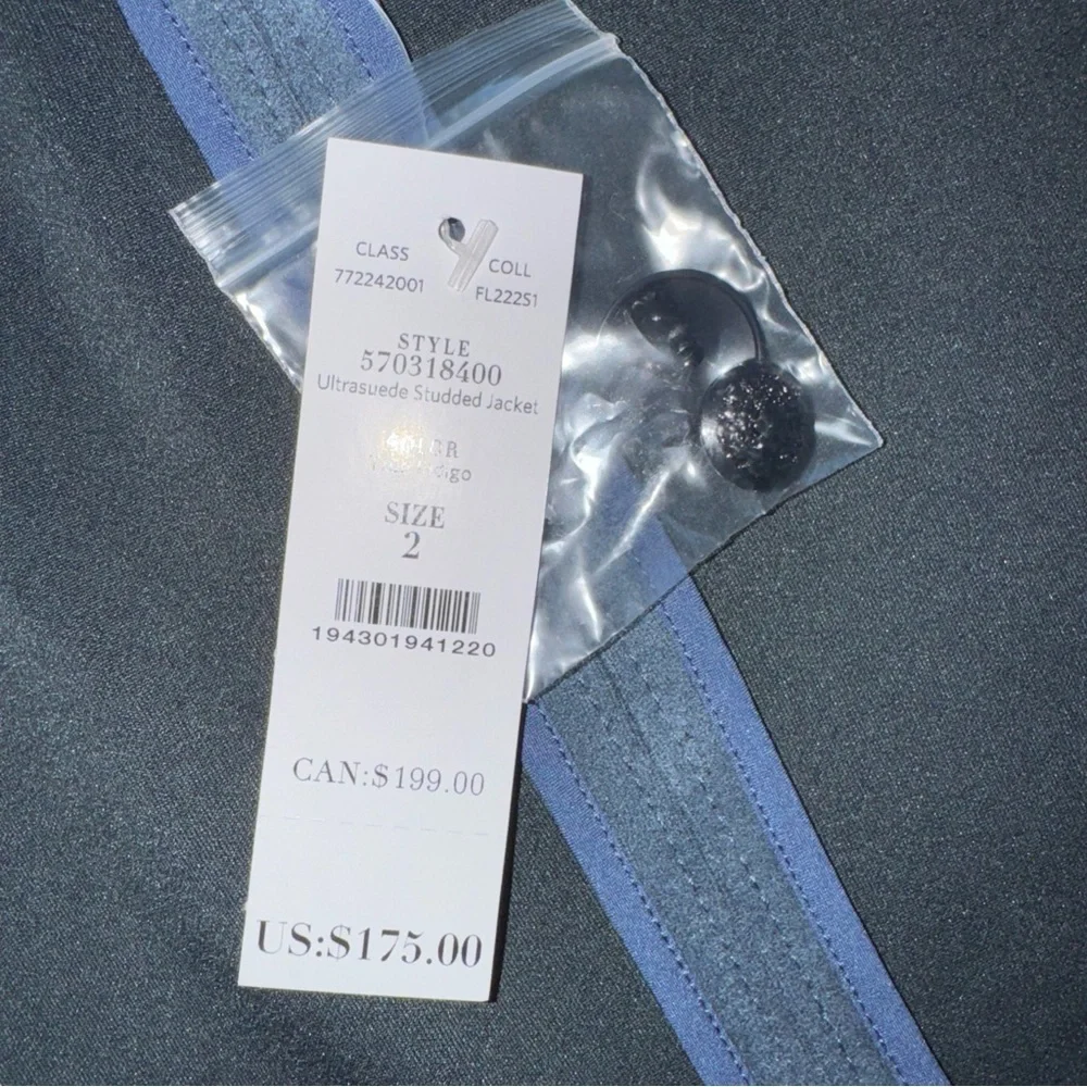 NWT $175 White House Black Market Indigo Blue Ultrasuede Studded Jacket Size 2 - Picture 10 of 13